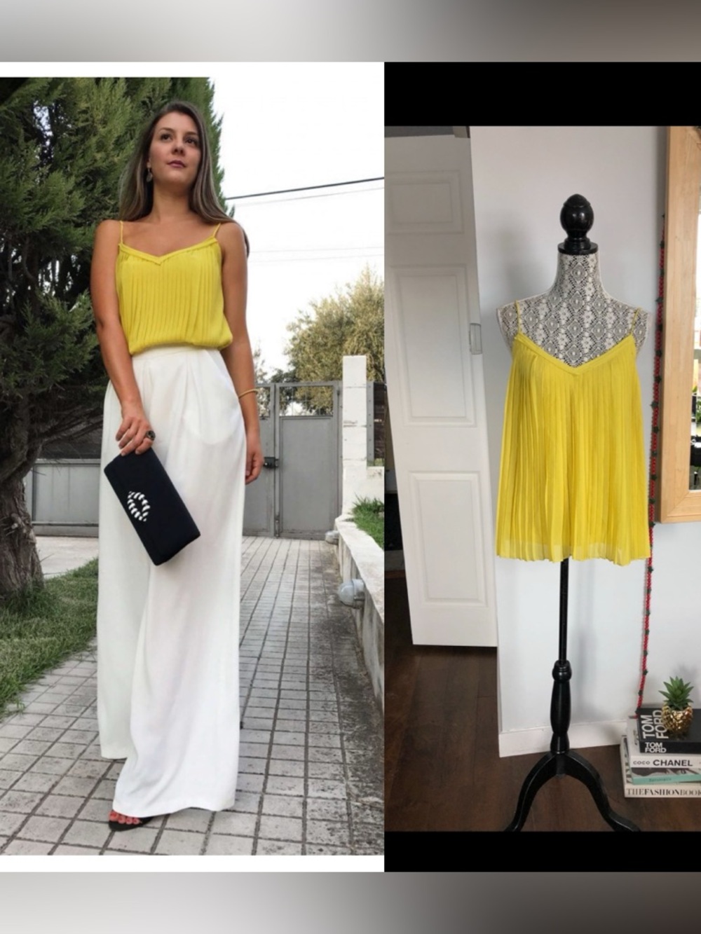 New Massimo Dutti Mini Pleat Camisole Tank Top. 🍋 Yellow. Medium/Size 6.